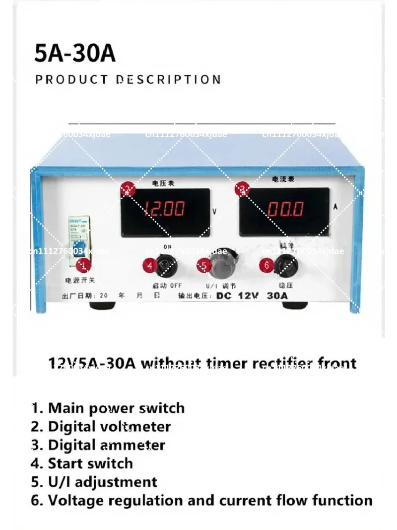 High Frequency Switching Rectifier for Electroplating Electrolytic Oxidation Zinc Chrome Plating 5A 10A 30A 12V