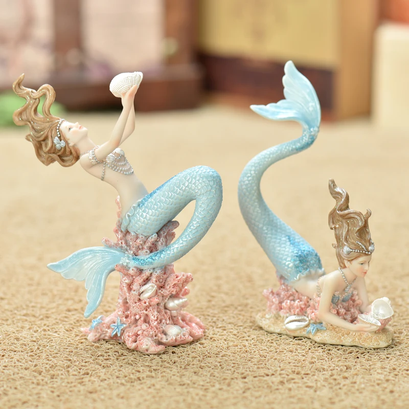 European Resin Mediterranean Mermaid Princess Ornaments Home Room Table Figurines Angel Girl Decoration Crafts Birthday Gifts