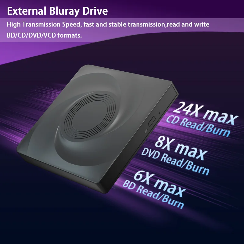 External Blu ray Optical Drive for Laptop PC Support BD CD DVD -/+RW Player Burner Compatible with Windows10/11/Mac