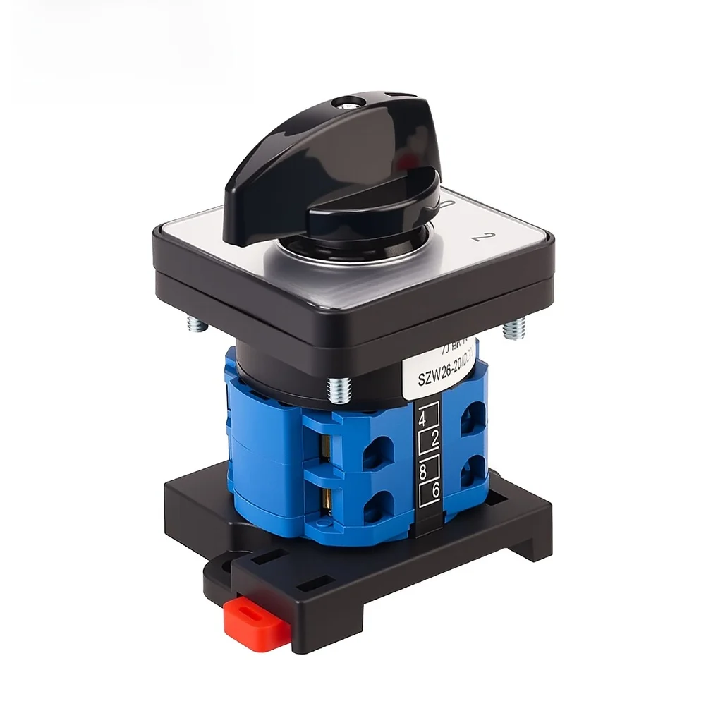 3 Position 2 Section DIN Rail Mount Rotary Changeover Switch 20A 690V Panel Selector For Industrial Electrical Control System