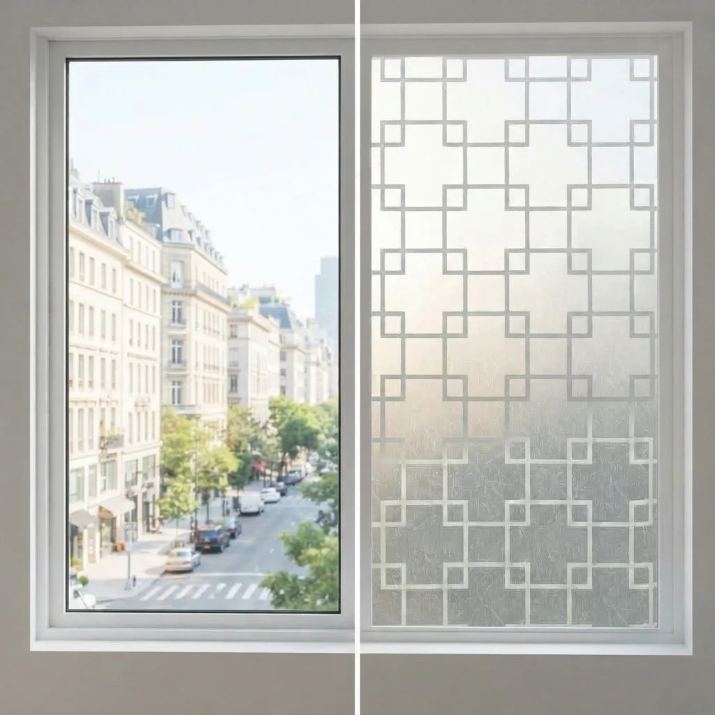 Geometric Lattice Self-Adhesive Window Film Frosted Matte UV Blocking Waterproof Privacy Glass Decal for Bathroom Anti Peeping