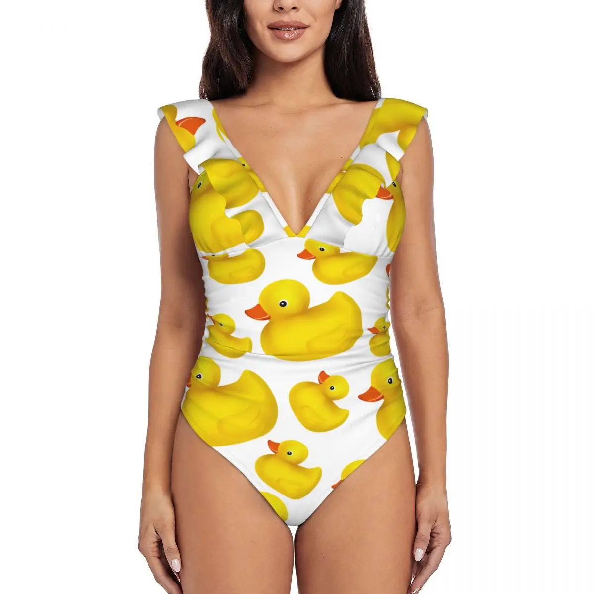 Sexy One Piece Swimsuit 2024 Women Ruffled Swimwear Rubber Duck Monokini Female Bodysuit Girl Beach Bathing Suit