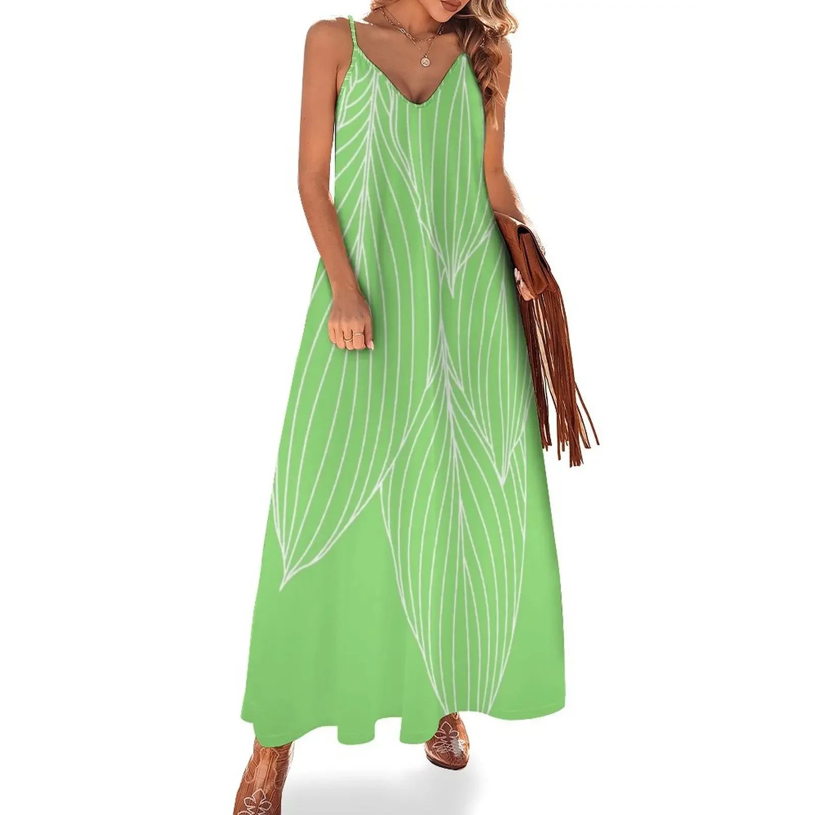 

hosta leaves - white and green Sleeveless Dress elegant women's sets women's elegant loose dresses