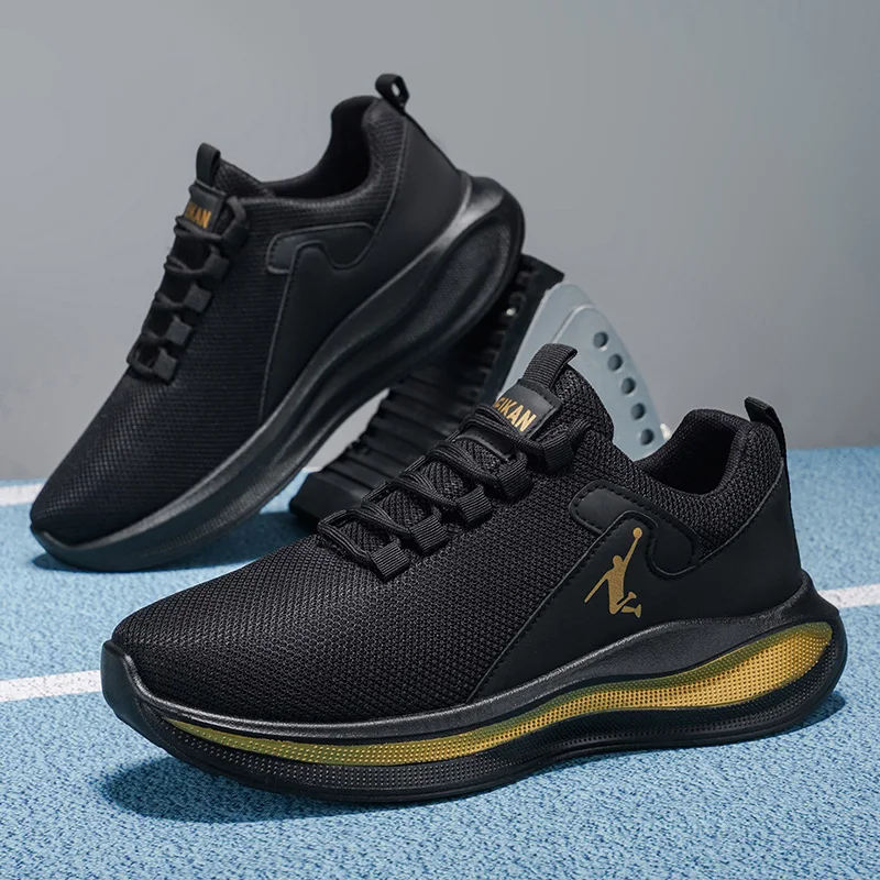 Men Running Sneakers Light Cushion Soft Sole Athletic Walking Shoes White Black Gold view 5