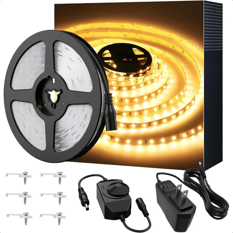 Strisce LED calde Striscia luminosa dimmerabile da 16,4 piedi 3000K 5m 12v Luce a nastro 2835 LED Luce flessibile a corda bianca calda per la casa K