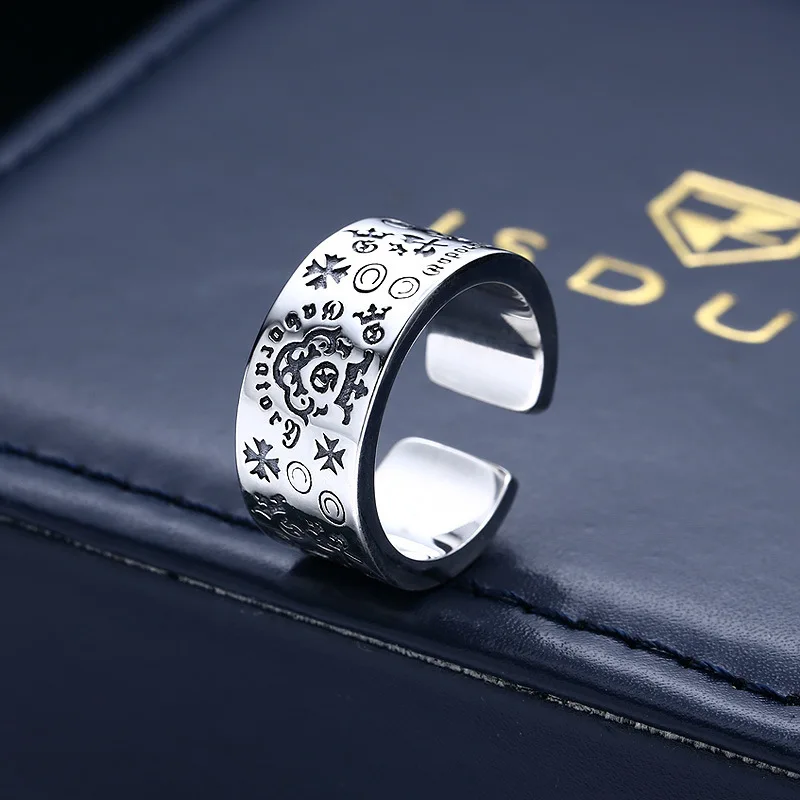 Wholesale s925 sterling silver ring Cross men's index finger ring Crown English letters Korean style personalized shop