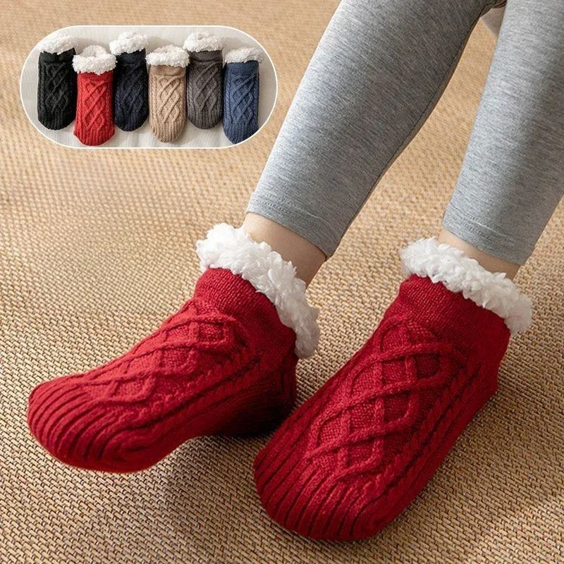 Christmas Indoor Non Slip Thermal Floor Shoes Men Women Knitted Slipper Socks Warm Fleece Fuzzy Winter Carpet Sox Christmas Gift