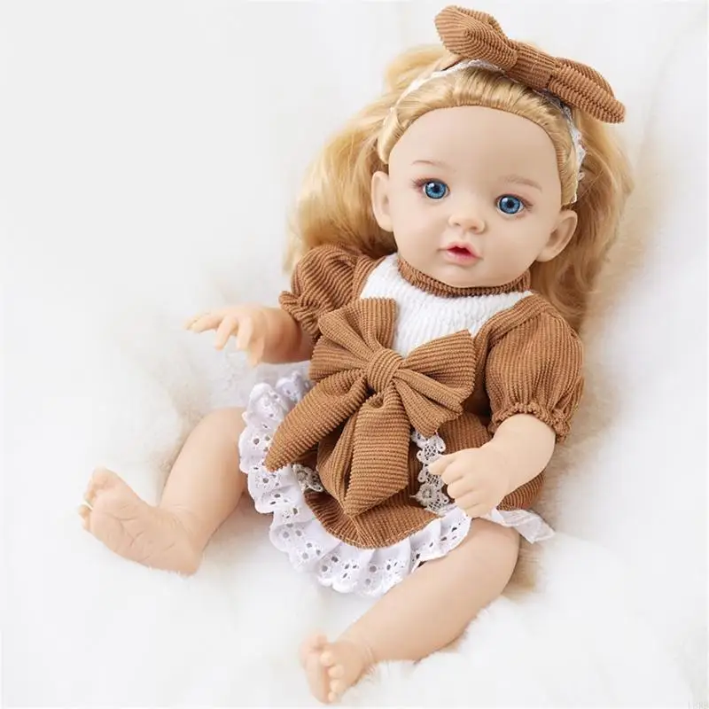 

Realistic 12inch Vinyls Newborns Baby Girl Doll Realistic Child Toy Soft Doll Vinyls with Dress Bowknot Collectible L8RB