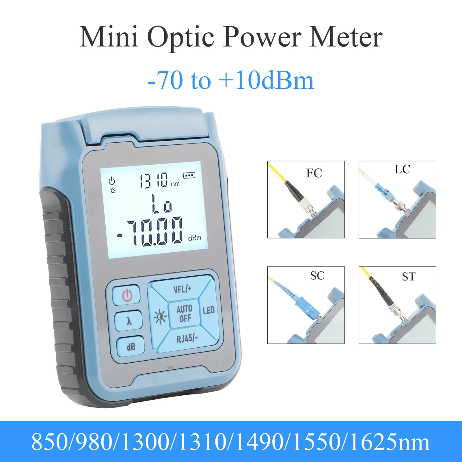 

Rechargeable Mini Fiber Optic Power Tester Kit 850-1625nm FC/SC/ST Connector Suitable for Fiber Detection and Maintenance