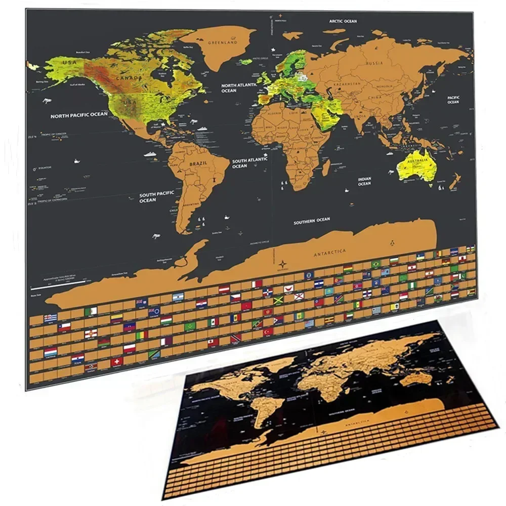 Hot Sale Scratch Off World-Maps – Maps As Gift for Travelers - Deluxe Travel Scratch Maps Includes All National Flags Background