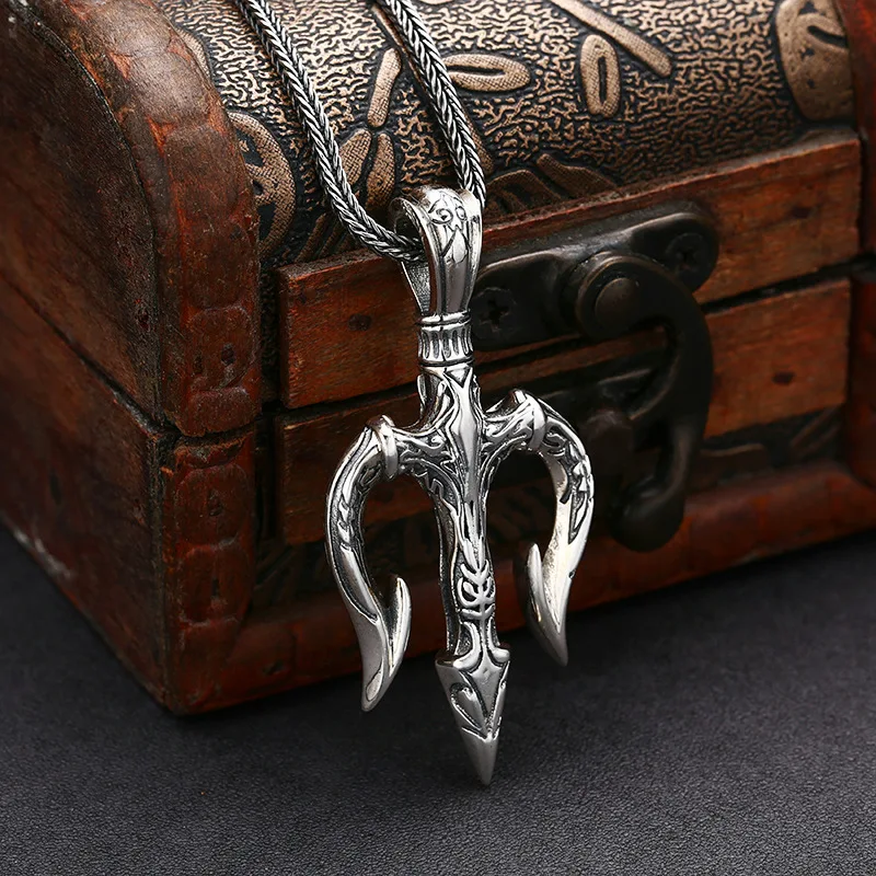 S925 Sterling Silver Charms Pendants for Women Men New Fashion Relief Ancient Totem Trident Amulet Punk Jewelry Wholesale