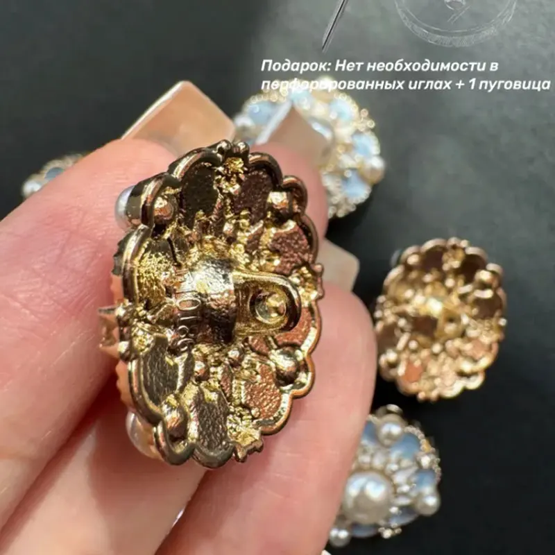 6 Stück 18/23 mm luxuriöse High-End-Perlen- und Strass-Inlay-blaue Metallknöpfe für Kleidung, Mantel, DIY, Handnähen, Knöpfe, Zubehör – Detail 6