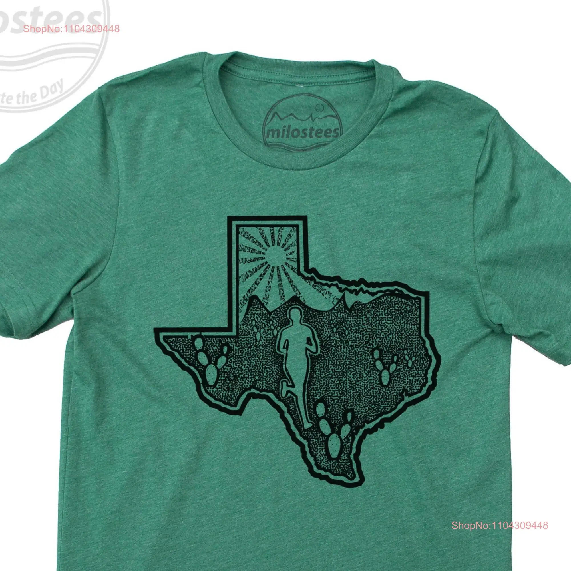 Run Texas T Shirt Original screen print on a soft vintage green hue for hot summer nights or daily jogs in the Lone Star state