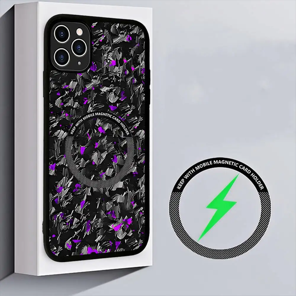 Forged Carbon Fundas For Magnetic Phone Case Wireless PC+TPU For IPhone 11 12 13 14 15 16 17 Pro Max Plus