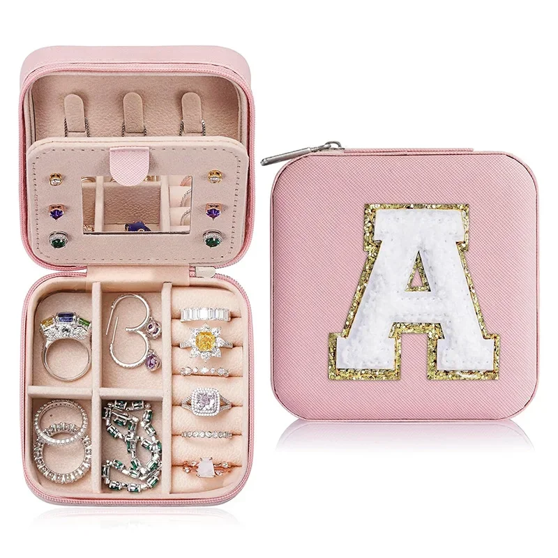 PU Leather Creative English Letter Jewelry Box Waterproof Earrings Rings Necklaces Storage Boxes Portable Jewelry Box for Travel