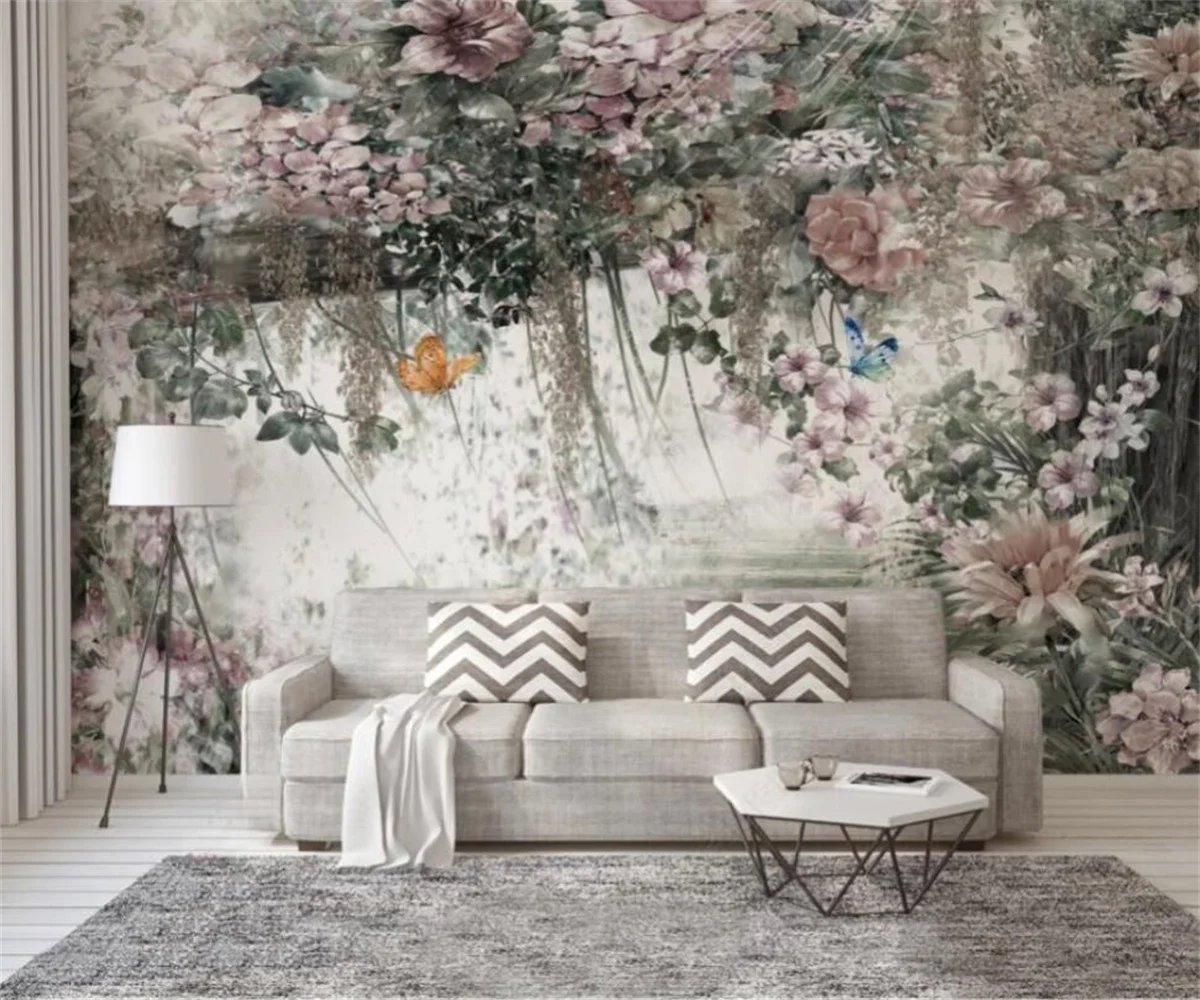 

Custom size mural flower rattan flower background wall painter House decorated living room bedroom mural 3d wallpaper
