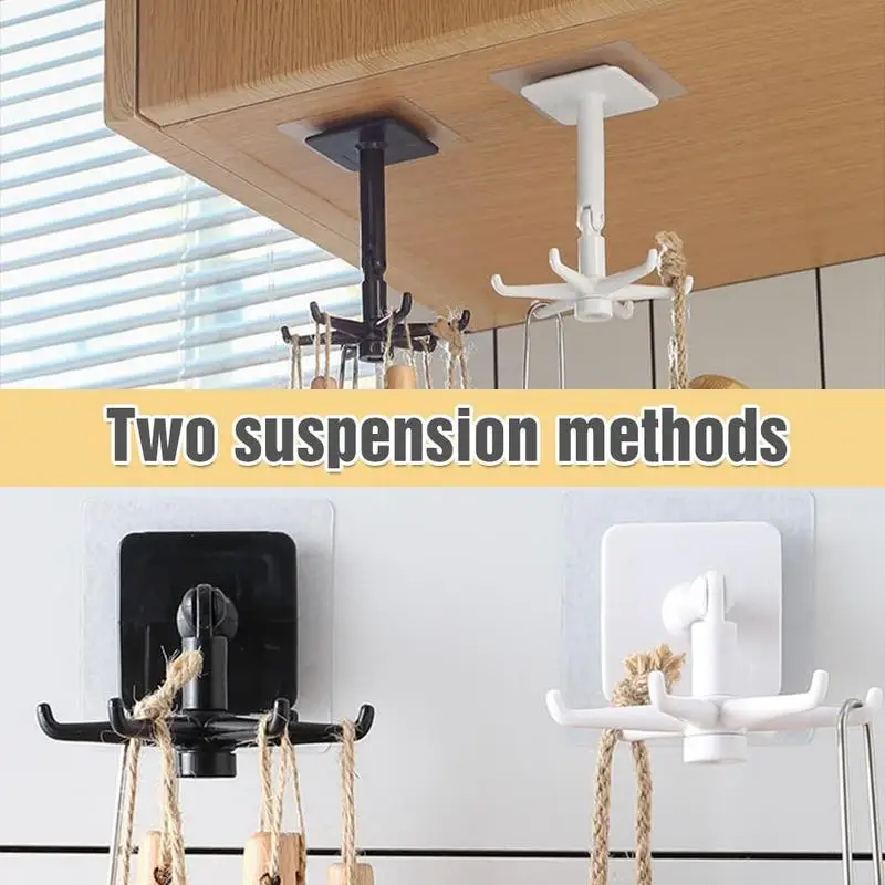 360 Rotating Folding Hook 2x Kitchen Hanger 360 Degree Rotating Utensil Rack With 6 Claws Wall Mount Kitchen Hook