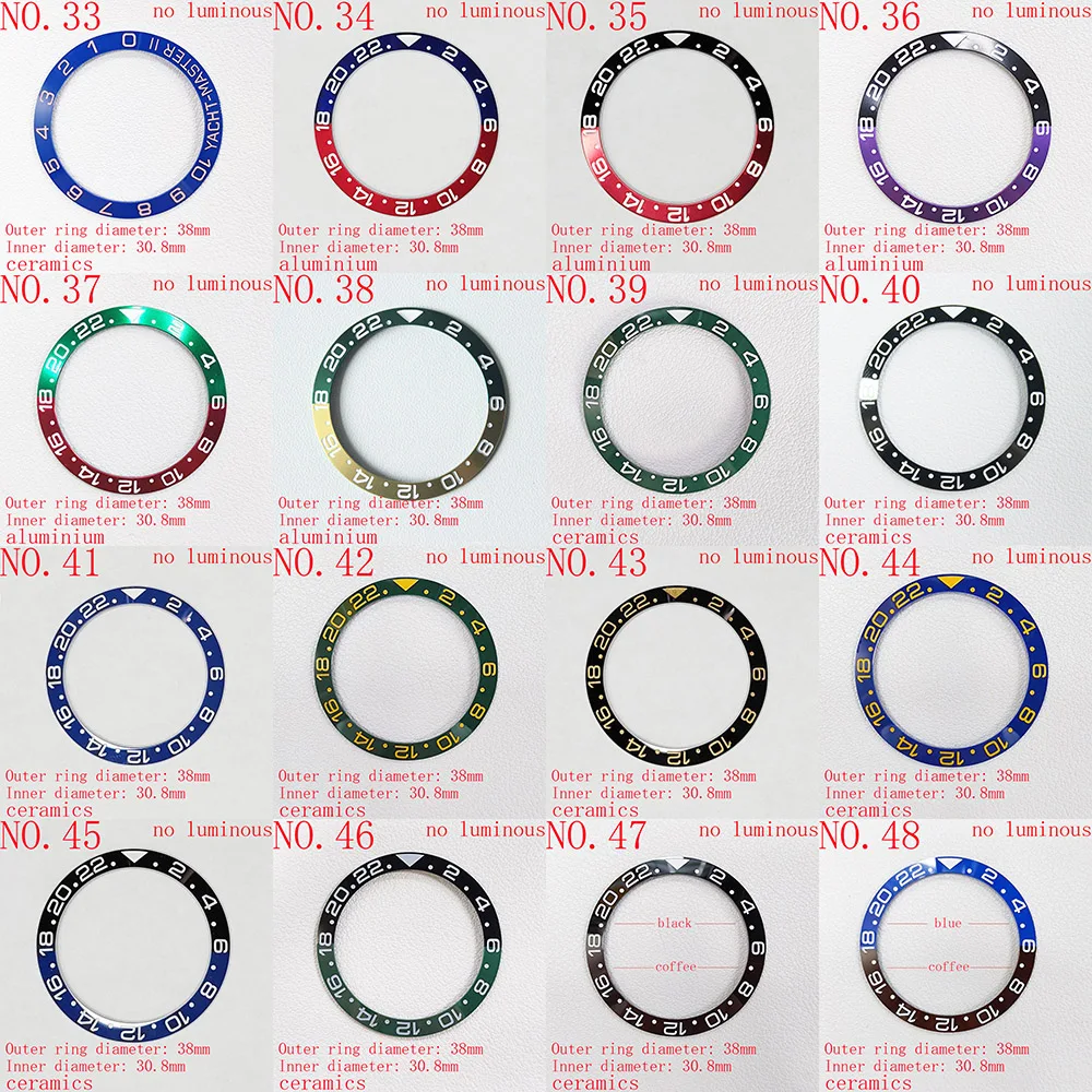 38mm Watch Ring Ceramic Bezel Insert Ring for Yacht celebrities Watch 40mm Case Watch Accessories Inner diameter 30.8mm