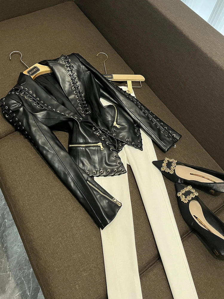 

Fashionable Heavy-Weight Rope-Bound Leather Jacket Stylish Commute-Style Slim-Fit Design Summer 2026 Collection