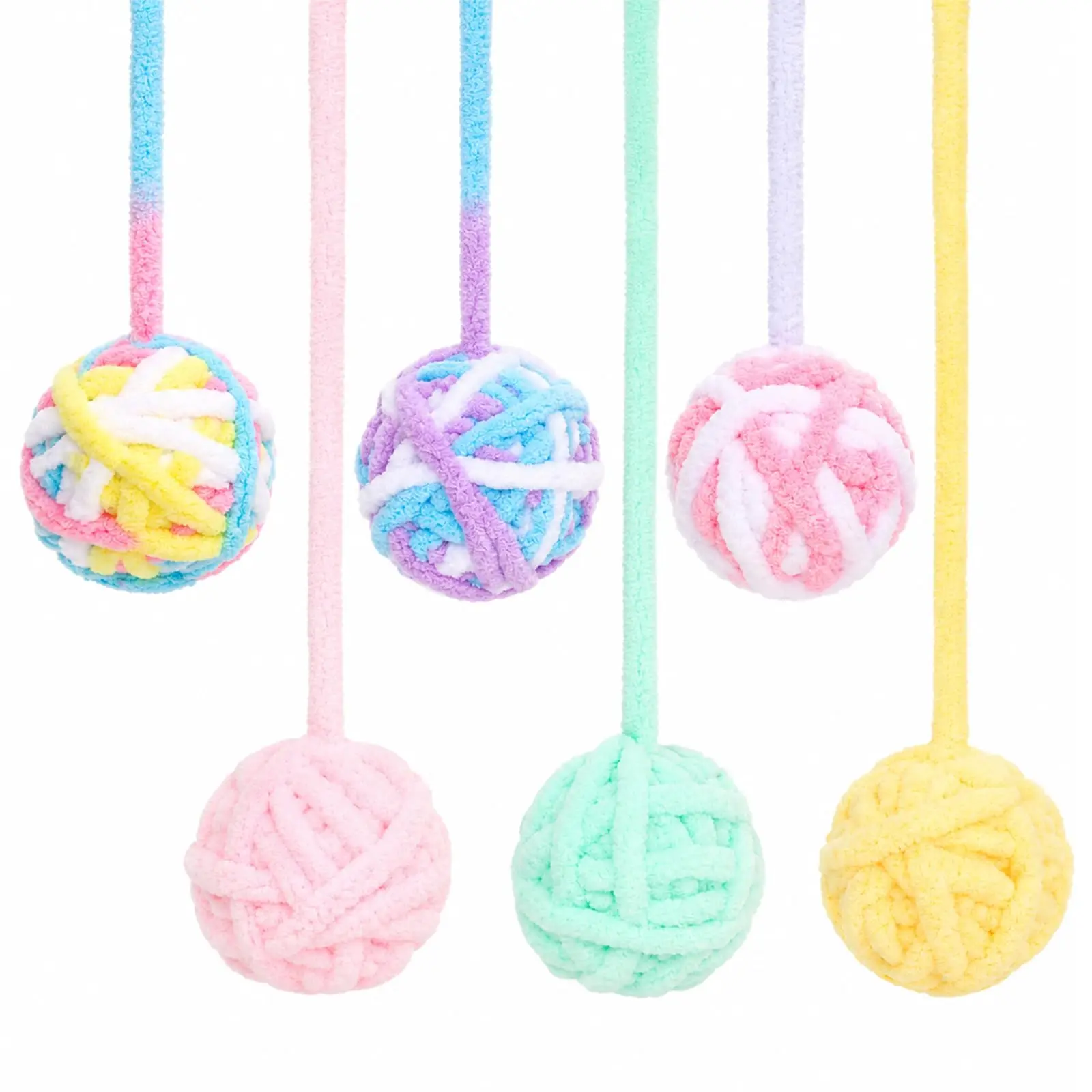 Cat Toys Balls Woolen Yarn Cat Balls with Bells Interactive Pompom Kitten Toys Soft Jingle Ball with String Catnip Play Fetch