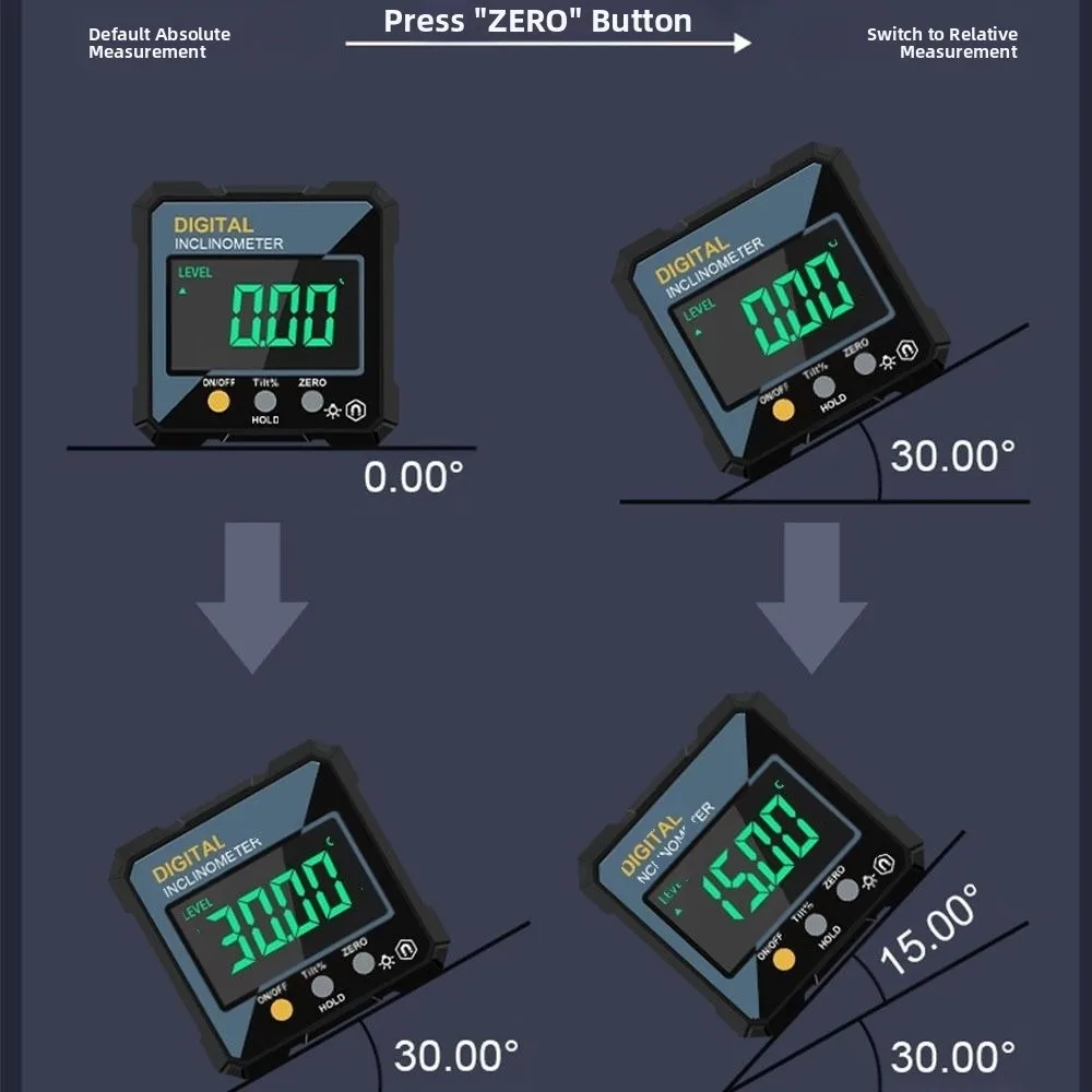 Waterproof Electronic Angle Protractor LCD Backlight Single-sided Magnetic Slope Meter High-precision Digital Inclinometer