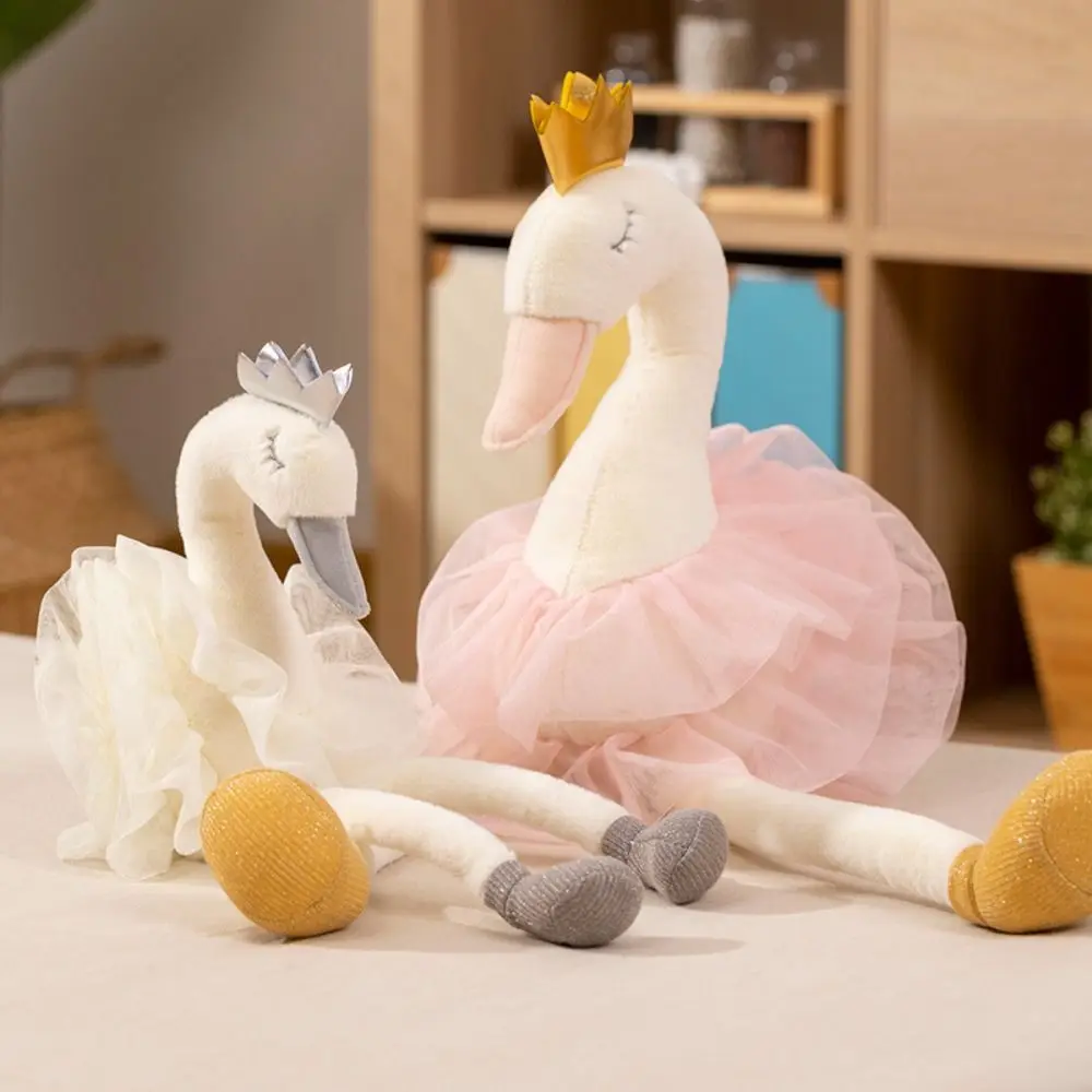 Falda de Color blanco y rosa, juguete de peluche de cisne, vestido de princesa, muñeco de cisne relleno de dibujos animados, almohada suave, corona, juguete de Animal de cisne