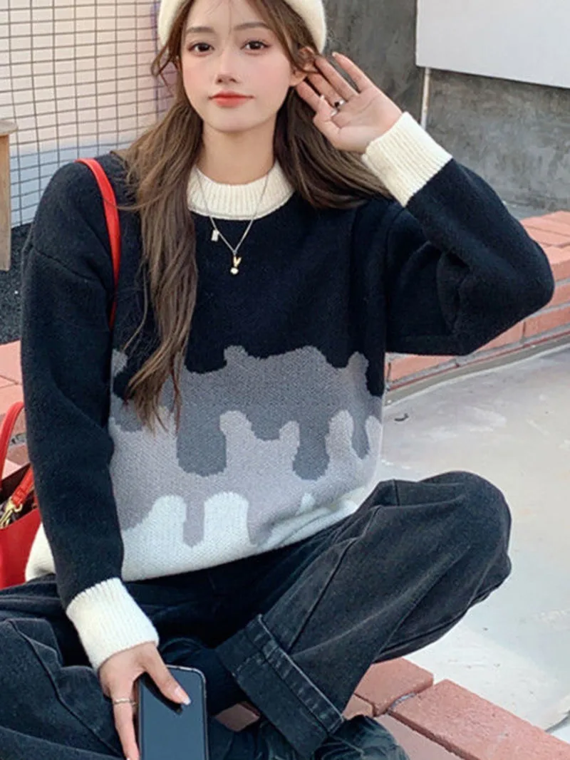 Autumn Winter Thick Sweater Ladies O-neck Sweater Long Sleeve Loose Casual Korean Style Klein Blue Top Women Jumper Femme 2022