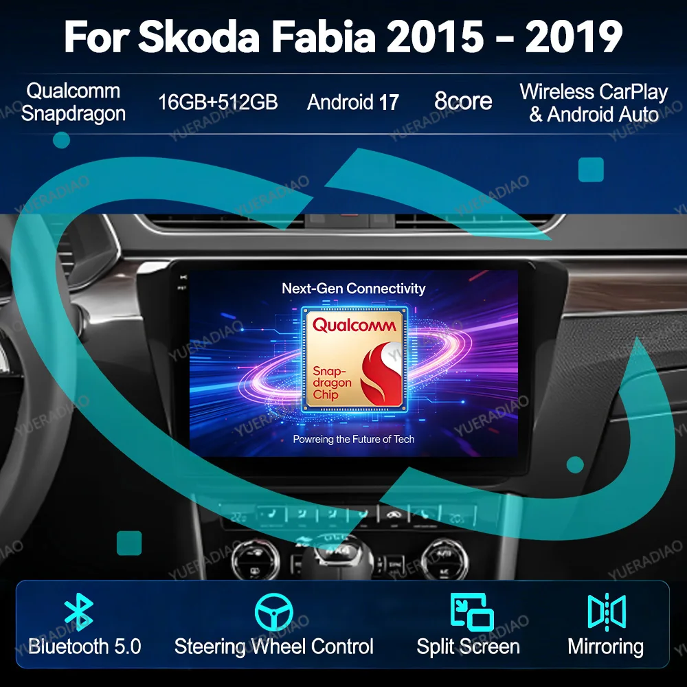 Android 17 Car Radio For Skoda Fabia 3 III 2015 - 2019 Multimedia Stereo Video Player BT Head Unit GPS NAVI 4G LTE 5G WIFI QLED