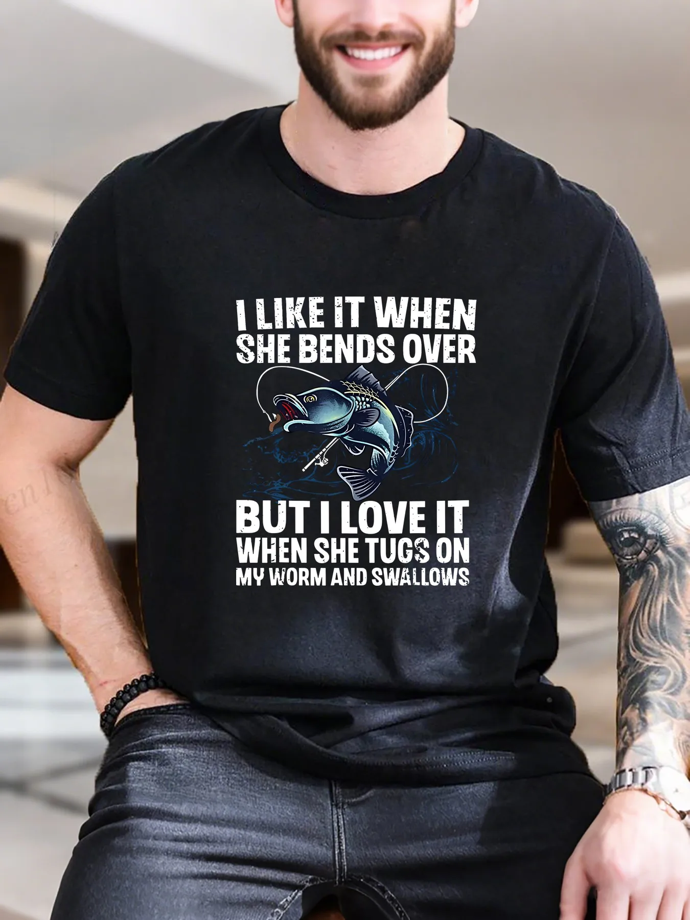 

New Arrival Fashion Men's Printed Short Sleeve T-Shirt Jumping Fish Design 100% Cotton Breathable Casual Top Comfortable Stylish