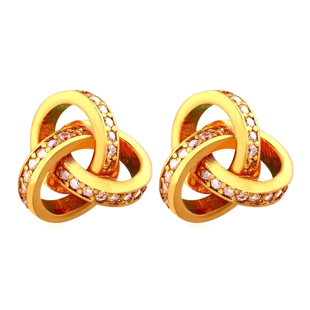 Gold/Silver Color Three-loop Crossed Stud Earring for Woman Interlocking Rounds Romantic Love Jewelry Gift for Her QC24