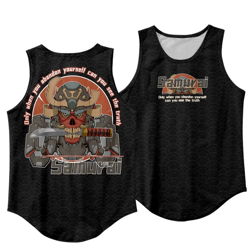 Men Fitness Black Print Clothing Summer Running Vest 2021 New Gym Tank Tops Quick Dry Sleeveless Samuari Sports Shirt