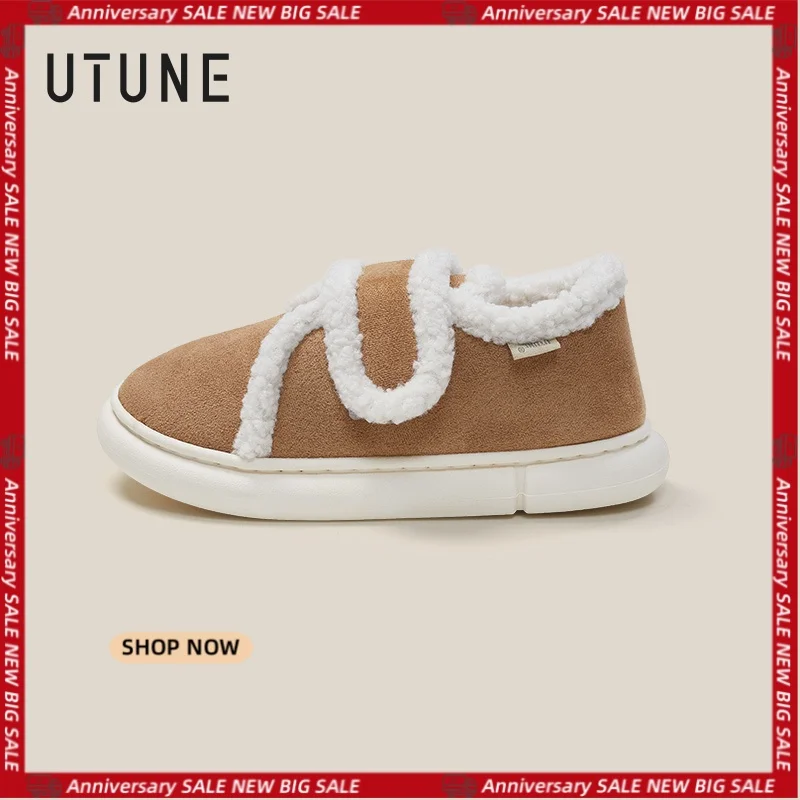 UTUNE winter cotton shoes for moms easy-to-clean material insulated design buckle closure anti-slip sole thick plush interior