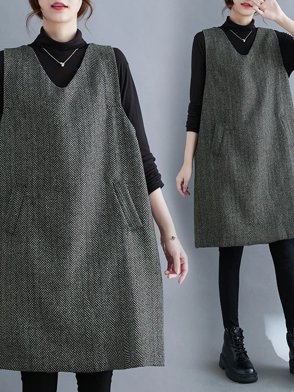 Authentic 2023 Autumn Winter Woolen Vest Skirt Mid-Length Casual Base Layer Skirt for Women Plaid Polyester Fiber 100%