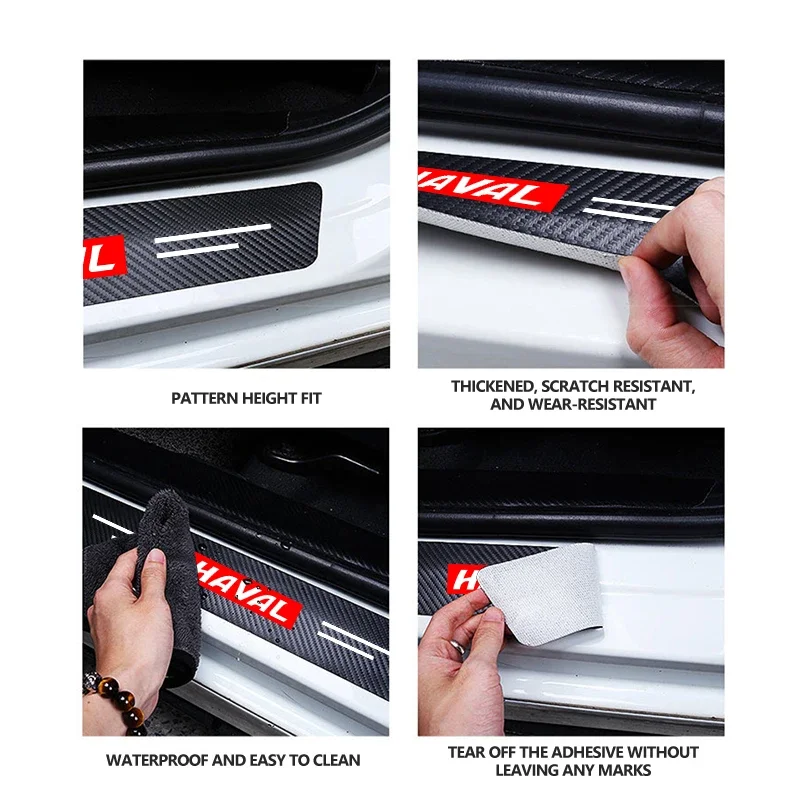 For Haval H6 Jolion Dargo M6 F7 F7X 4Pcs Carbon Fiber Car Door Sill Threshold Guard Anti-Scratch Protective Decal Sticker