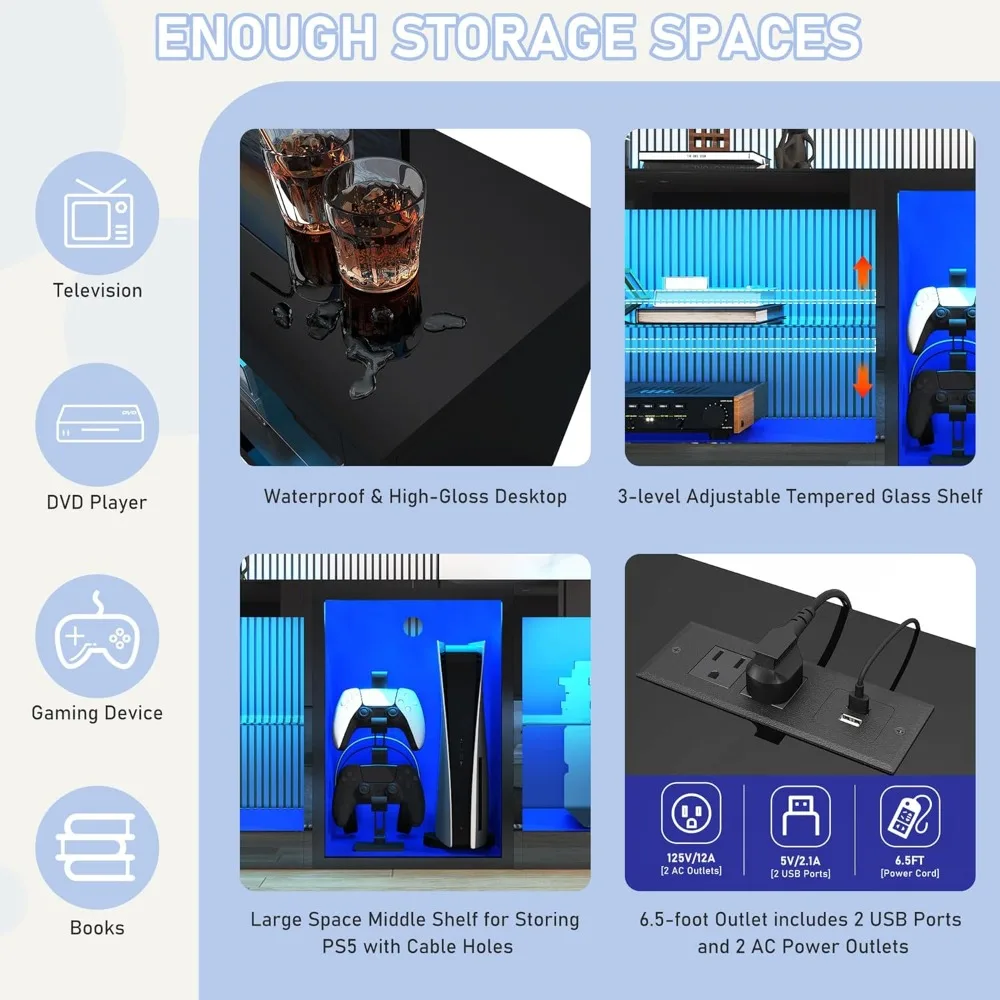 حامل تلفزيون LED عالي اللمعان مقاس 80 بوصة مع مقبس طاقة، تلفزيون 80 85 90 بوصة 60000 لون إضاءة، ترفيه LED أسود حديث