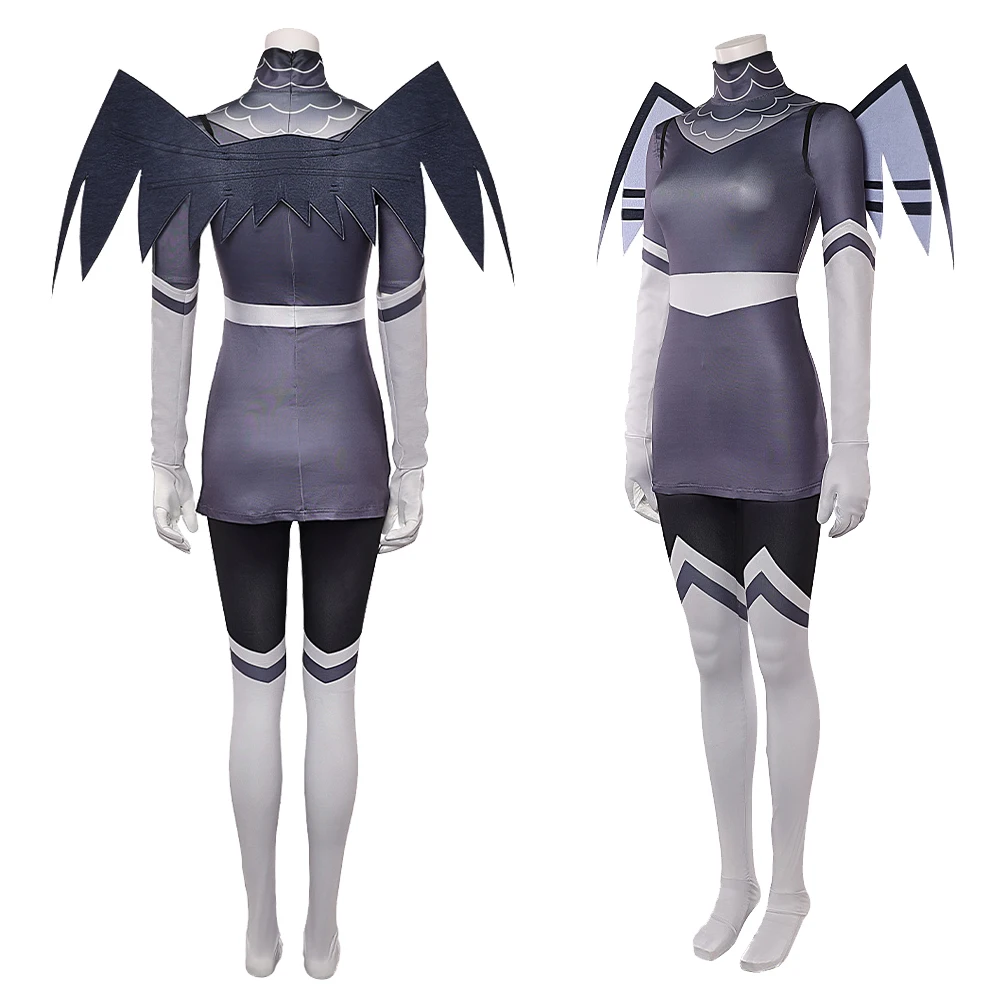 تلفزيون الجحيم نزل 2 فاجي تأثيري ملائكة الموت الأسود زي الجناح الملابس مجموعة هالوين تمويه تجهيزات الملابس كرنفال النساء