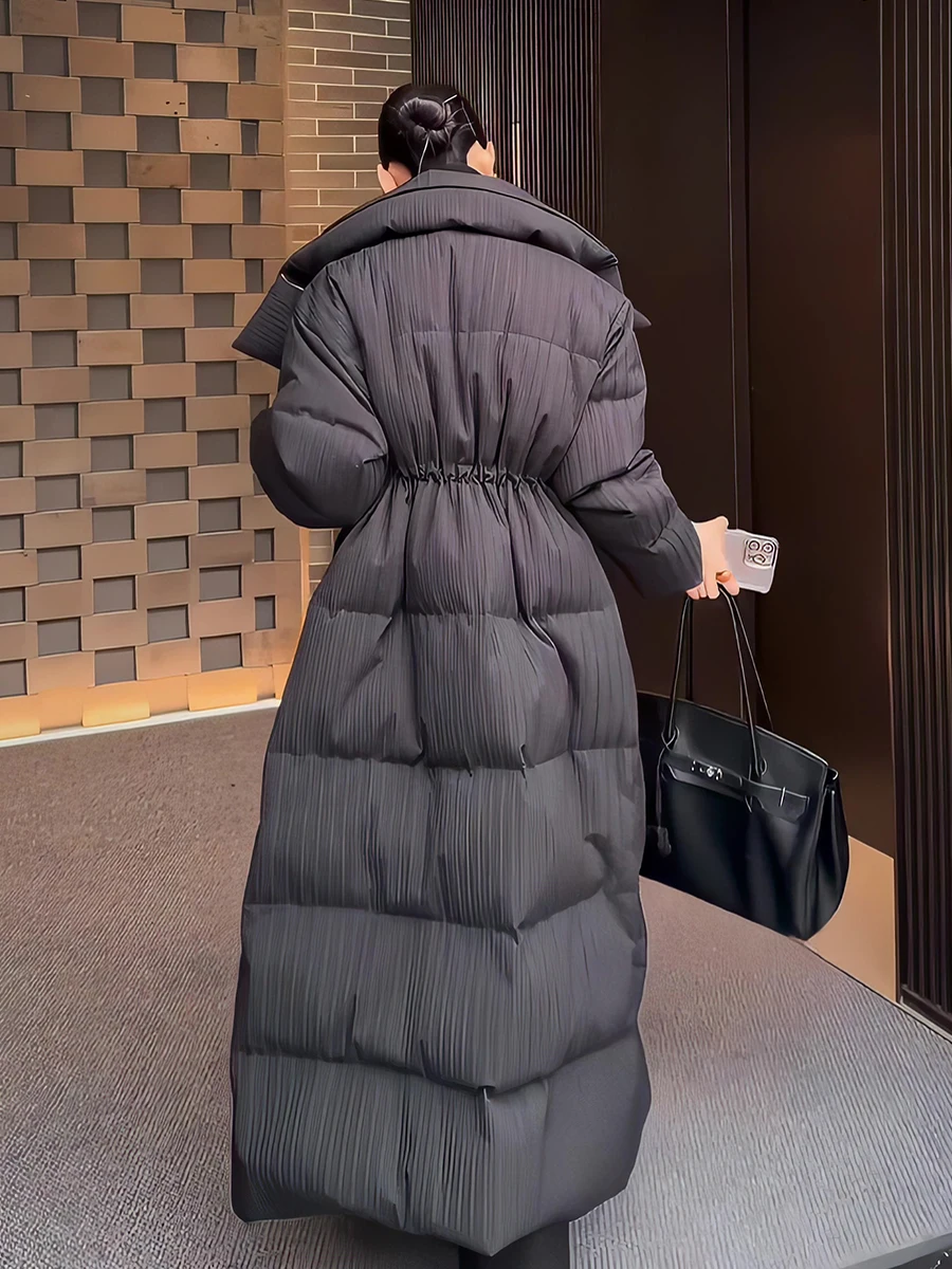 Dongda Gate Ultra-Long White Duck down Jacket Women's Winter New Style Black Warm Outerwear Commute Style Slim Fit Zipper