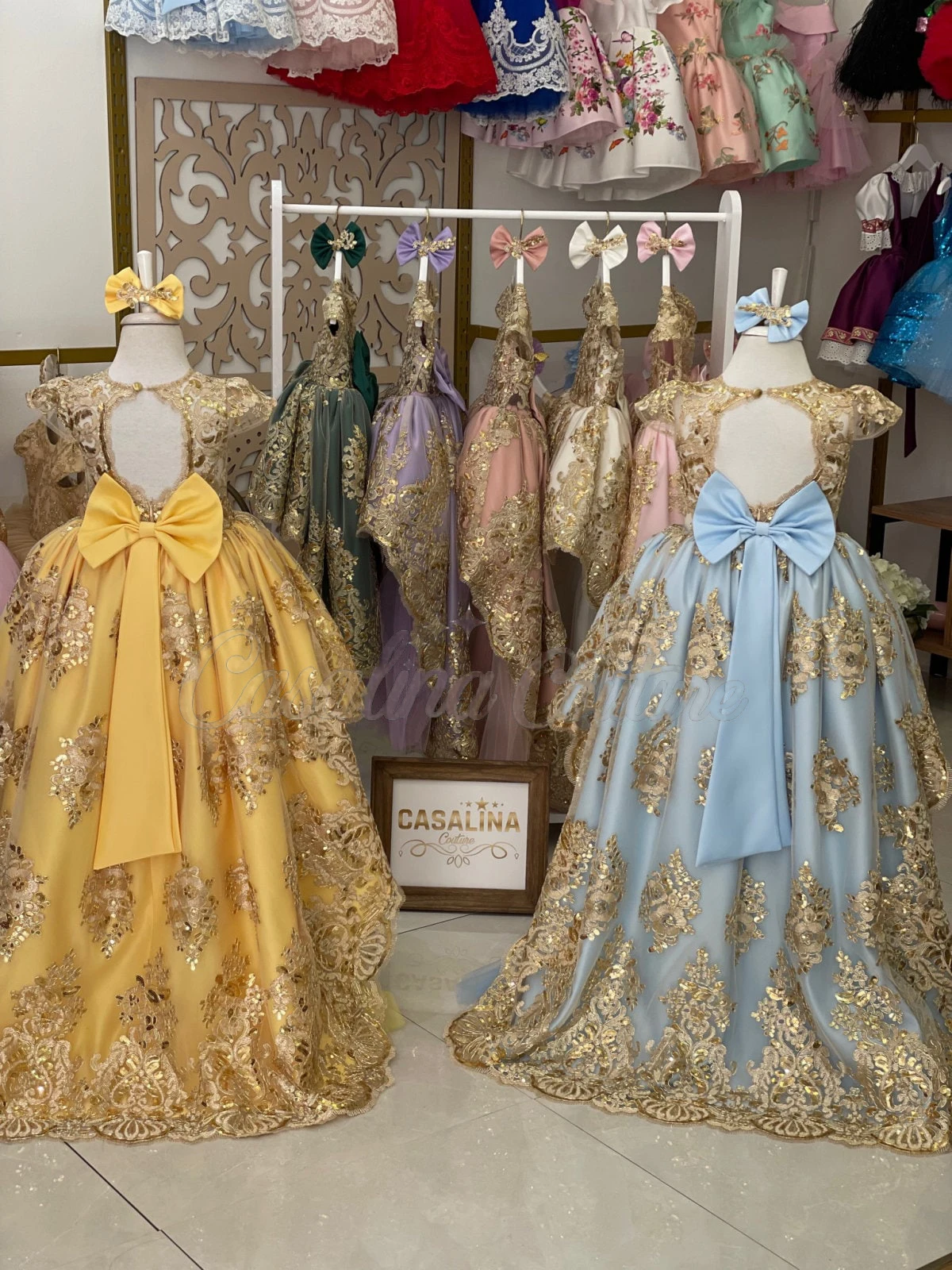 Wunderschöne Blumen mädchen Kleid erröten Gold Spitze Prinzen in voller Länge geschwollene Kinder Geburtstags geschenk Erstkommunion Kleider Abendkleider