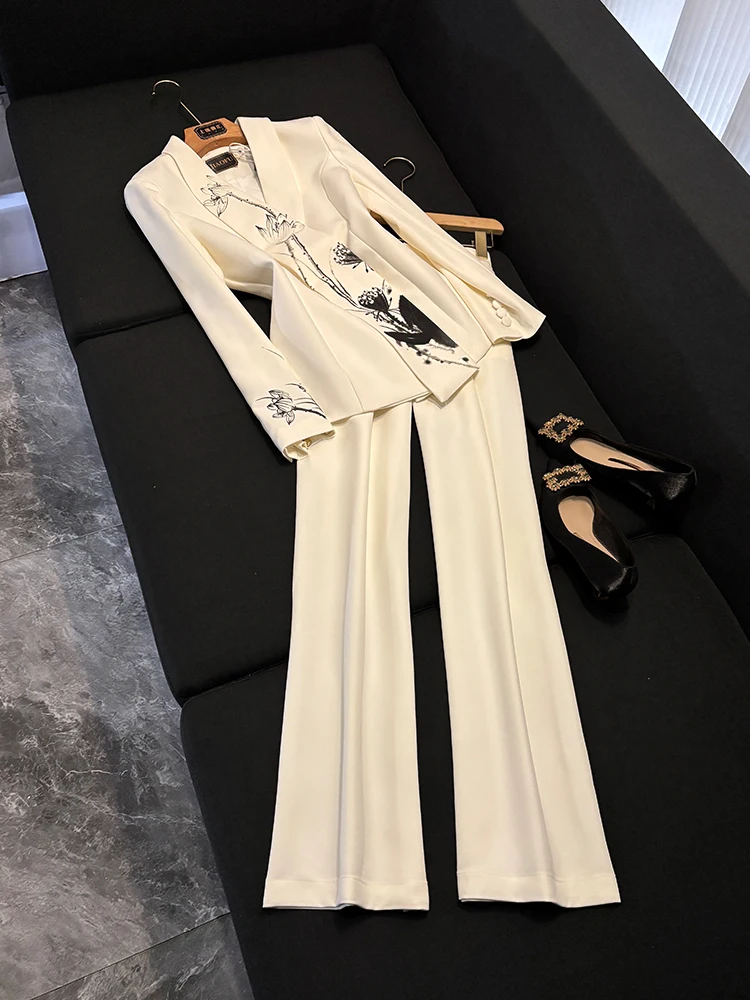 

Elegant New Chinese Style Printed Women's Suit Professional Wardrobe Goddess Elegant High-End Set C626 Summer Collection