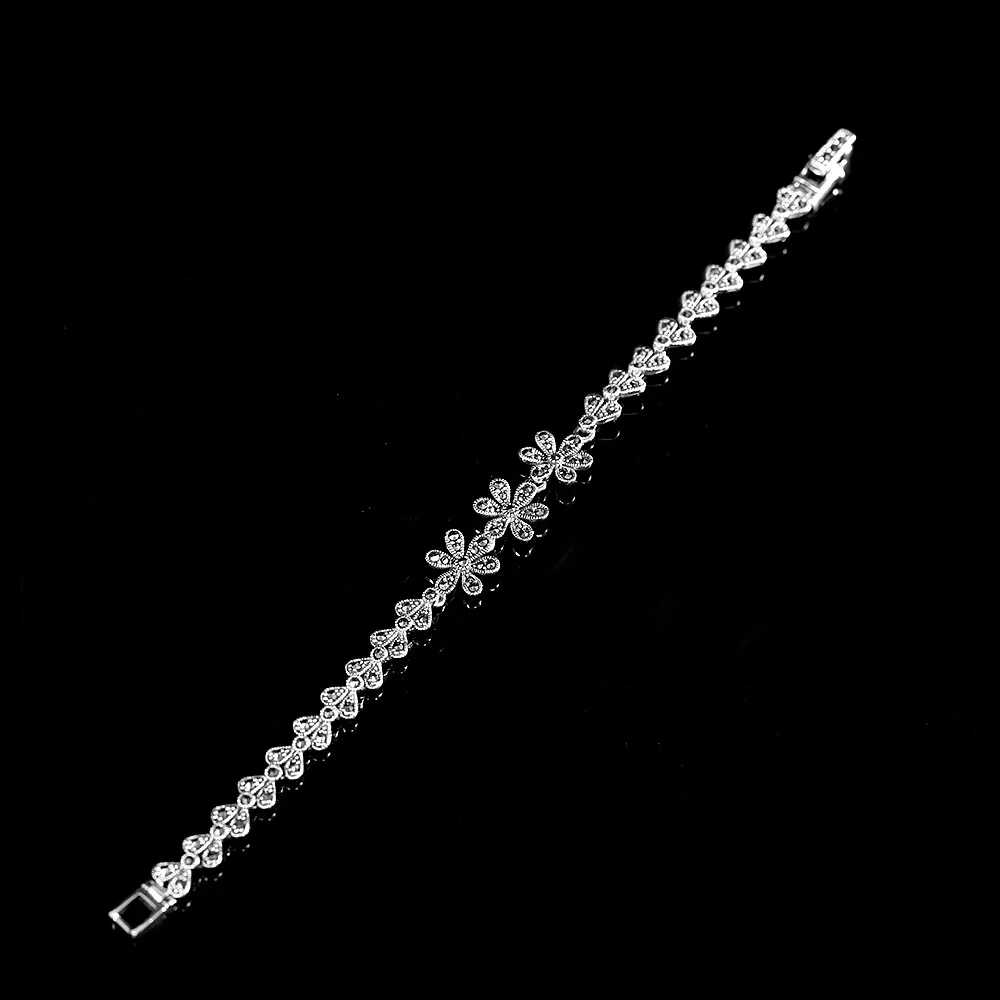 

Thai Silver Marcasite Flowers Bracelets for Women 925 Sterling Silver Floral Vintage Bangle Creative Ladybug Bracelet Exotic