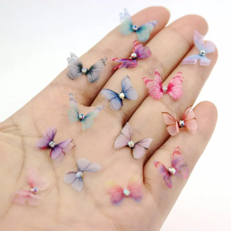 10 Pieces Mini Single Stone Double Layers Butterfly Patches For Clothing Patches Decorative Parches Applique Nails Decoration