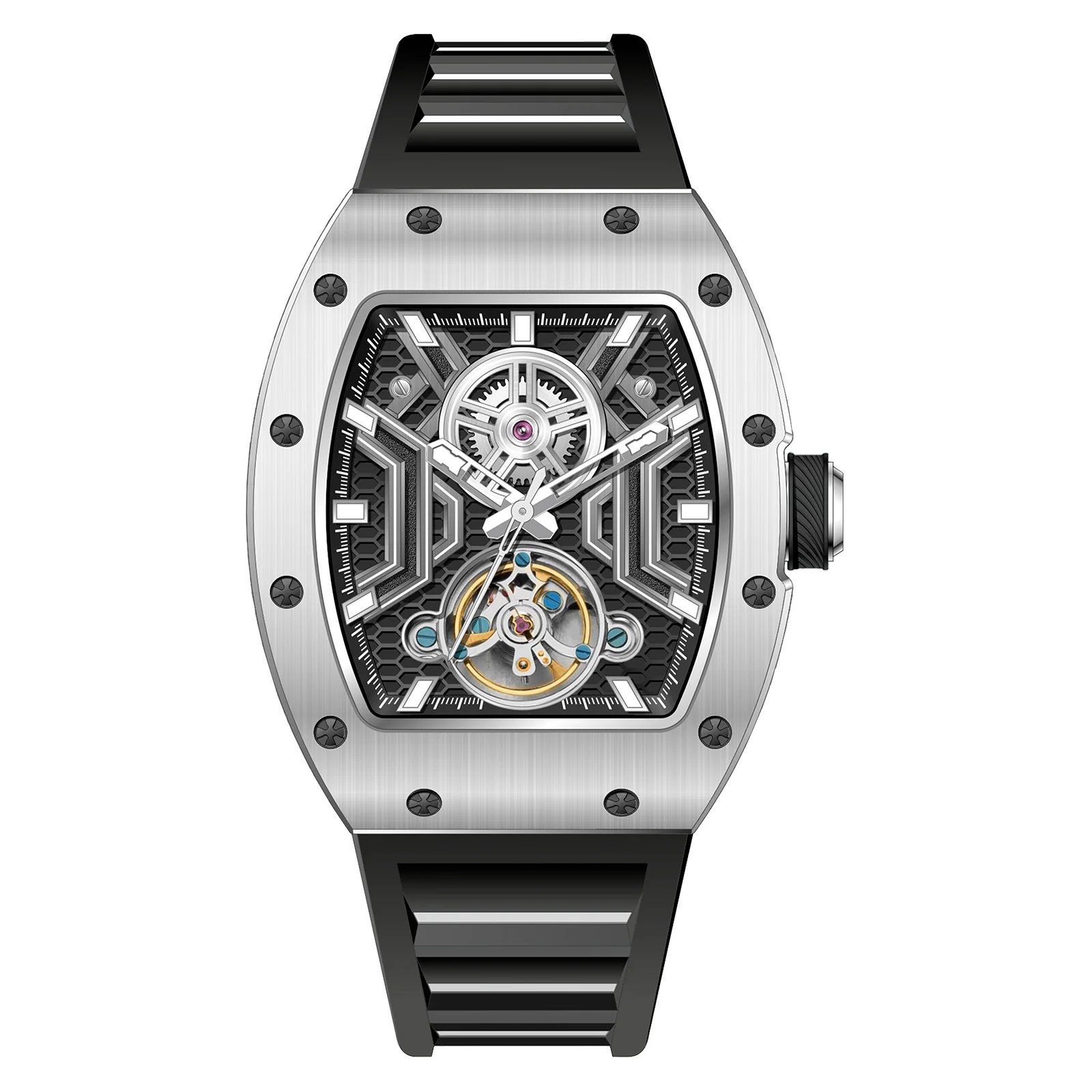 

Luxury New Tonneau Dial Automatic Mechanical Men Watch Sapphire Crystal Stainless Steel Wristwatch Reloj Hombre