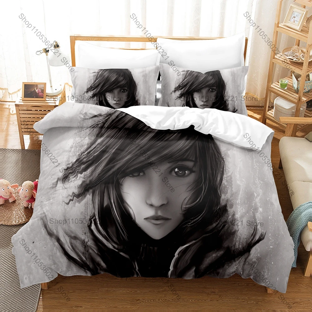 Final Fantasy XIII-2 Serah Farron Noel Kreiss Time Travel HD Print Bedding Set Duvet Cover + 2 Pillowcases JRPG Game Room Decor