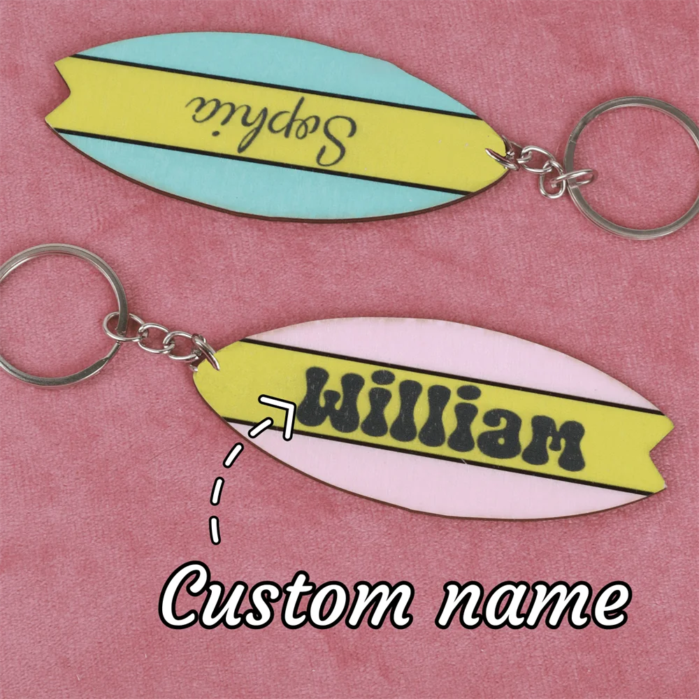 Custom Wooden Keychain Customizable Letter Name Portable Cut Beach Surfboard Keychain Party Decoration Gift Custom Key Chain
