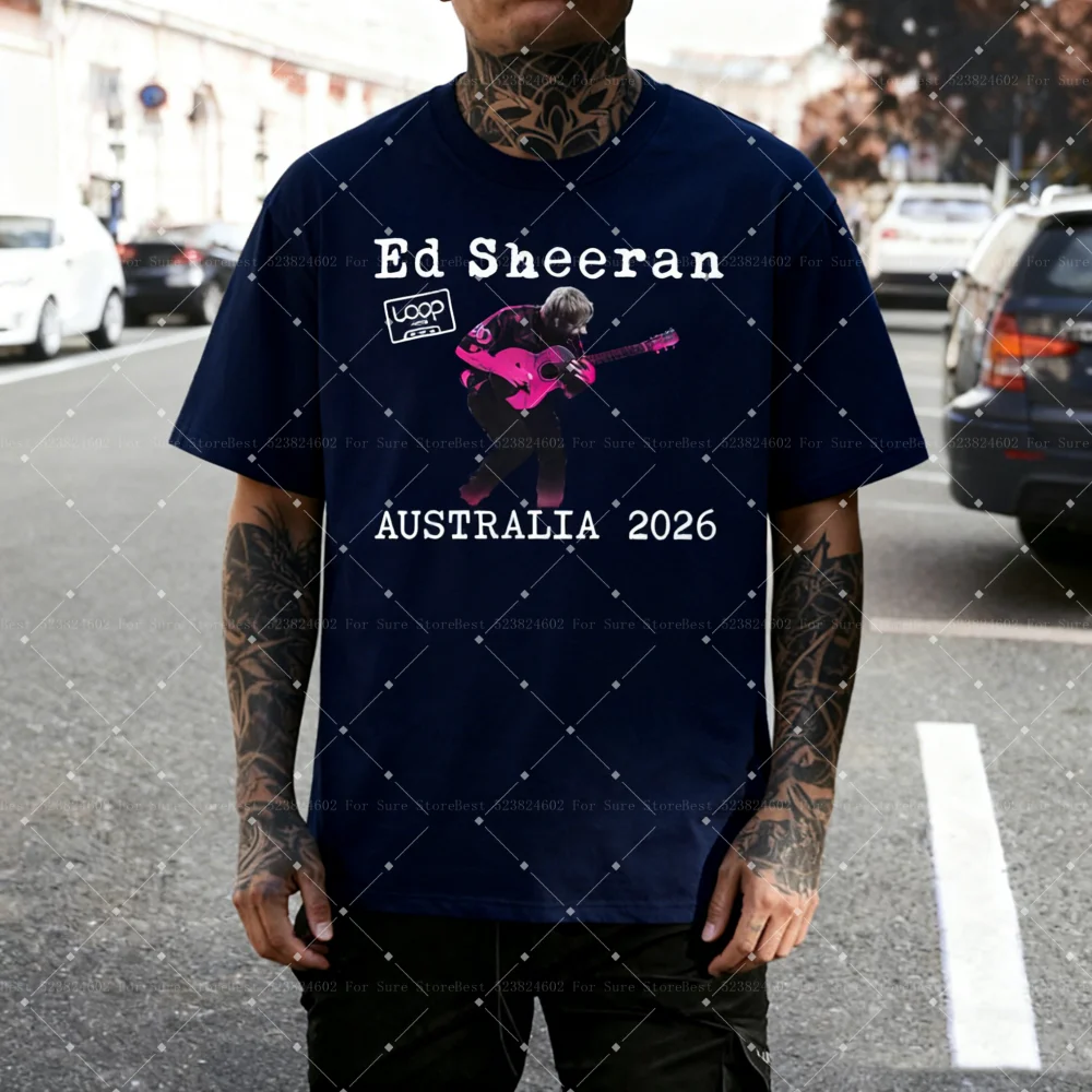 إد شيران حلقة جولة أستراليا 2026 جولة ميرش تي شيرت المشجعين هدايا رجالي نساء موضة الهيب هوب تي شيرت قطن حجم كبير تي شيرت #3