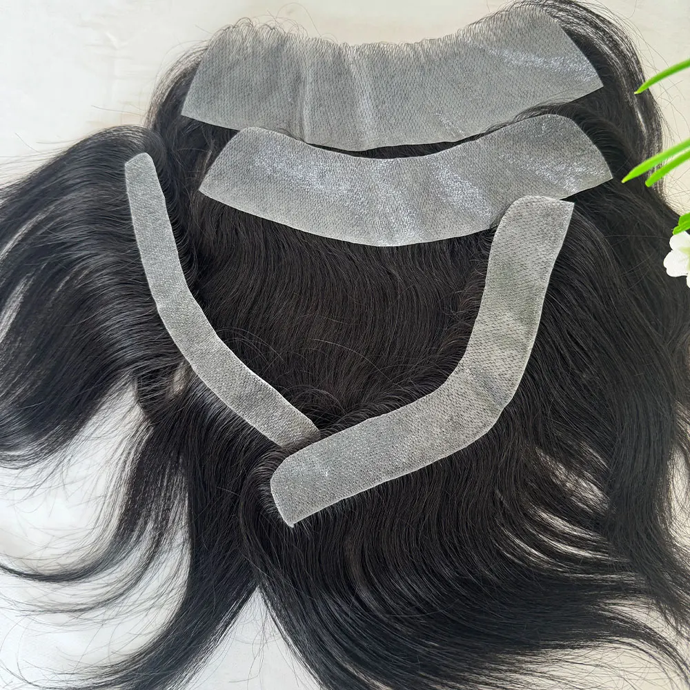 Postizo Frontal para mujer, extensiones de cabello humano, línea de pelo Frontal, Toppers de piel de PU, tupé de repuesto, Color negro, 1B