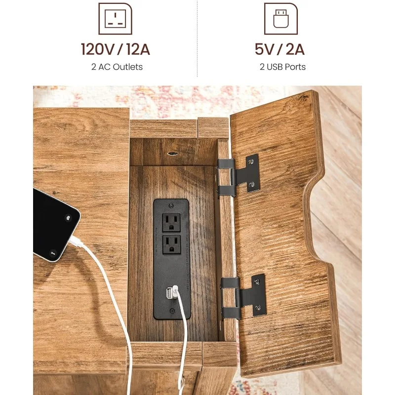 Side Table with Storage, End Table with USB Ports and Outlets, Nightstand with Charging Station, Drawer, Storage Cabinet