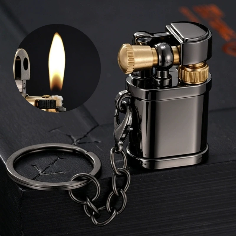 

New Outdoor Metal Keychain Pendant Grinding Wheel Lighter Portable Mini Personalized Lighter Cigarette Accessories Men's Gift