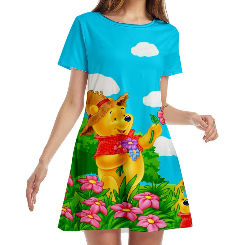 Vestido de manga curta estampado em 3D feminino, confortável, elegante, casual, kawaii, desenho animado, novo, verão, 2024