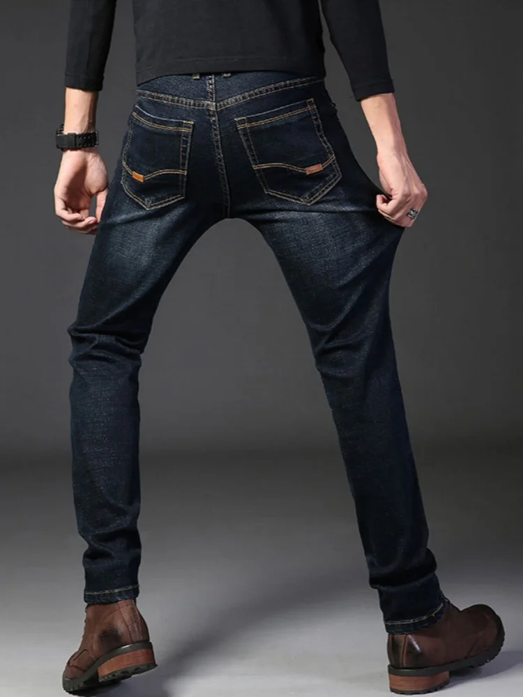 New Men Light Luxury Stretch Slim Fit Pants Comfortable Soft Business Fashion Straight Casual Denim Trousers Male Brand Clothing